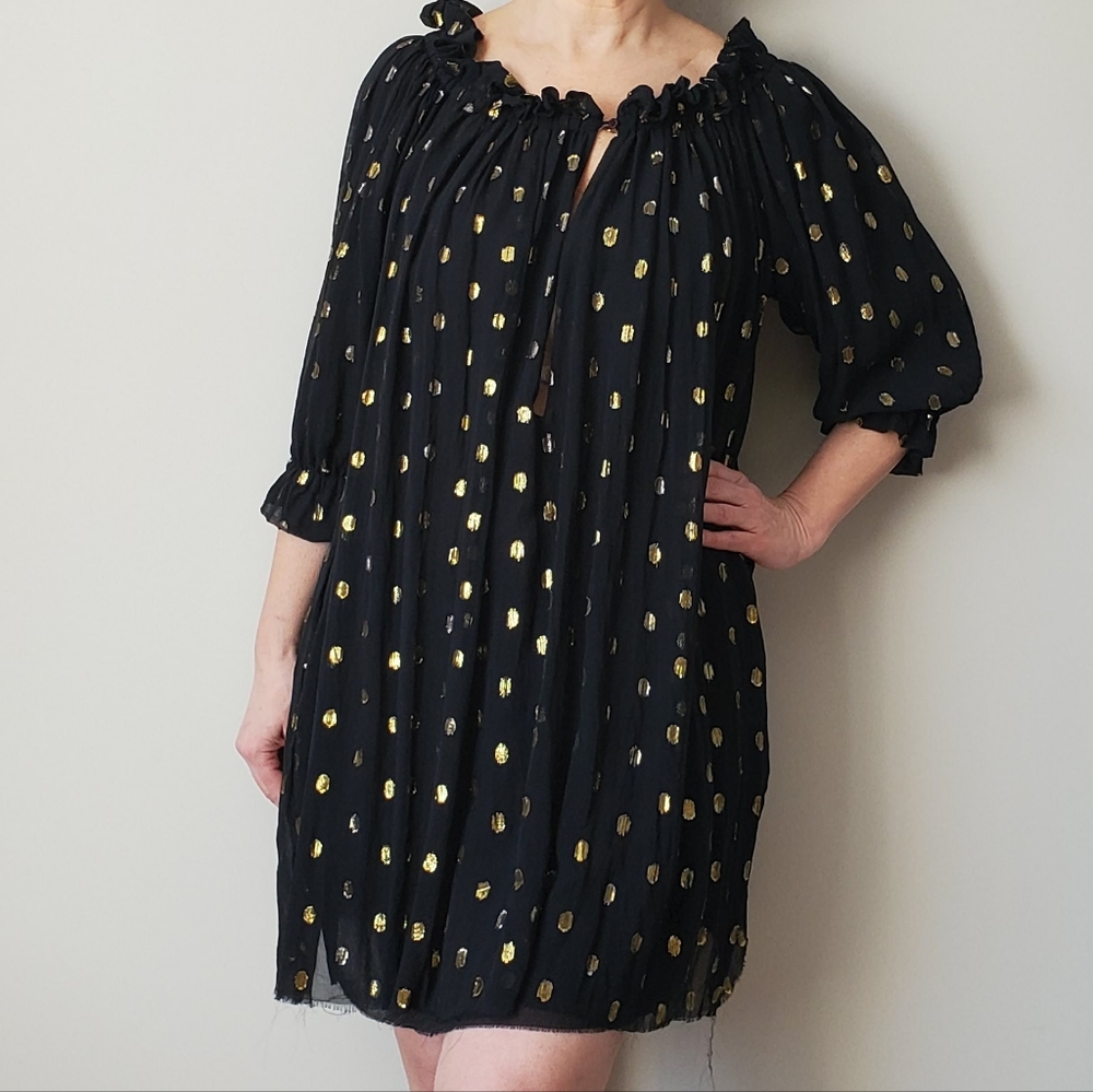Isabel Marant Off Shoulder Black And Gold Polka Dot Dress - Picture 2 of 16